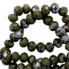 Top Glas Facett Glasschliffperlen 8x6mm rondellen Dark army green-amber coating