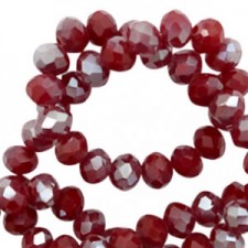 Top Glas Facett Glasschliffperlen 6x4mm rondellen Rumba red silver-pearl shine coating