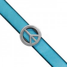 Metall schieber Perle Peace für 10mm Flach Draht / Leder Antik silber 