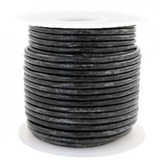 Round DQ leather cord 3mm Vintage black metallic