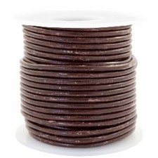 Round DQ leather cord 3mm Vintage driftwood brown metallic