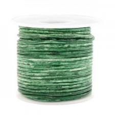 Round DQ leather cord 2mm Vintage classic green metallic