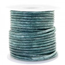 Round DQ leather cord 3mm Vintage cool blue metallic