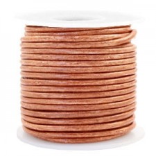 Round DQ leather cord 3mm Vintage copper brown metallic