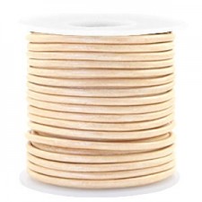 Round DQ leather cord 3mm Vintage antique white metallic