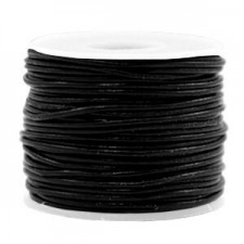 Round DQ leather cord 1mm Black metallic
