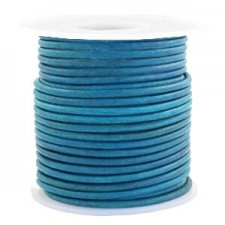 Round DQ leather cord 3mm Vintage aqua dazzle blue
