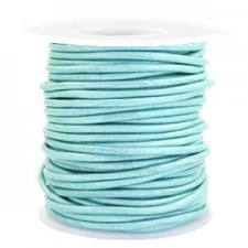 Round DQ leather cord 3mm Pastel lark green metallic