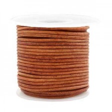 Round DQ leather cord 2mm Vintage copper brown
