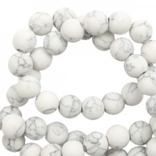 Natural stone beads round 6mm mat met marble look White