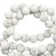 Natural stone beads round 6mm mat met marble look White