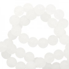 Natural stone beads round 6mm jade mat White