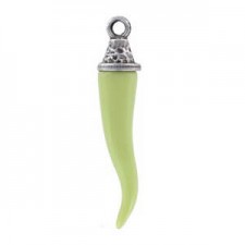 DQ Metal pendant Shark tooth 80mm Antique silver - green