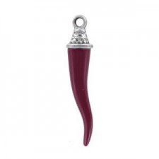 DQ Metal pendant Shark tooth 80mm Antique silver - wine red