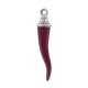 DQ Metal pendant Shark tooth 80mm Antique silver - wine red