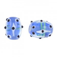Lampwork kraal bumps 14x12mm Blauw zwart/wit
