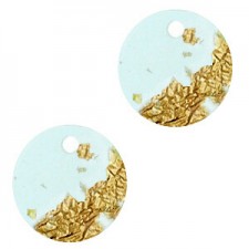 Resin pendant round 12mm Blue gold-transparant
