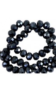Faceted glass beads 4x3mm disc Black-pearl shine coating